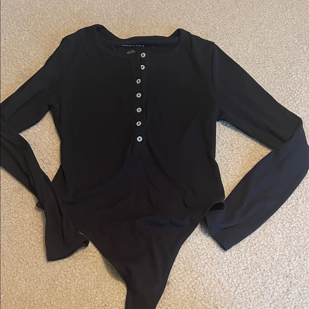 American Eagle Outfitters Black Button-Up Bodysuit